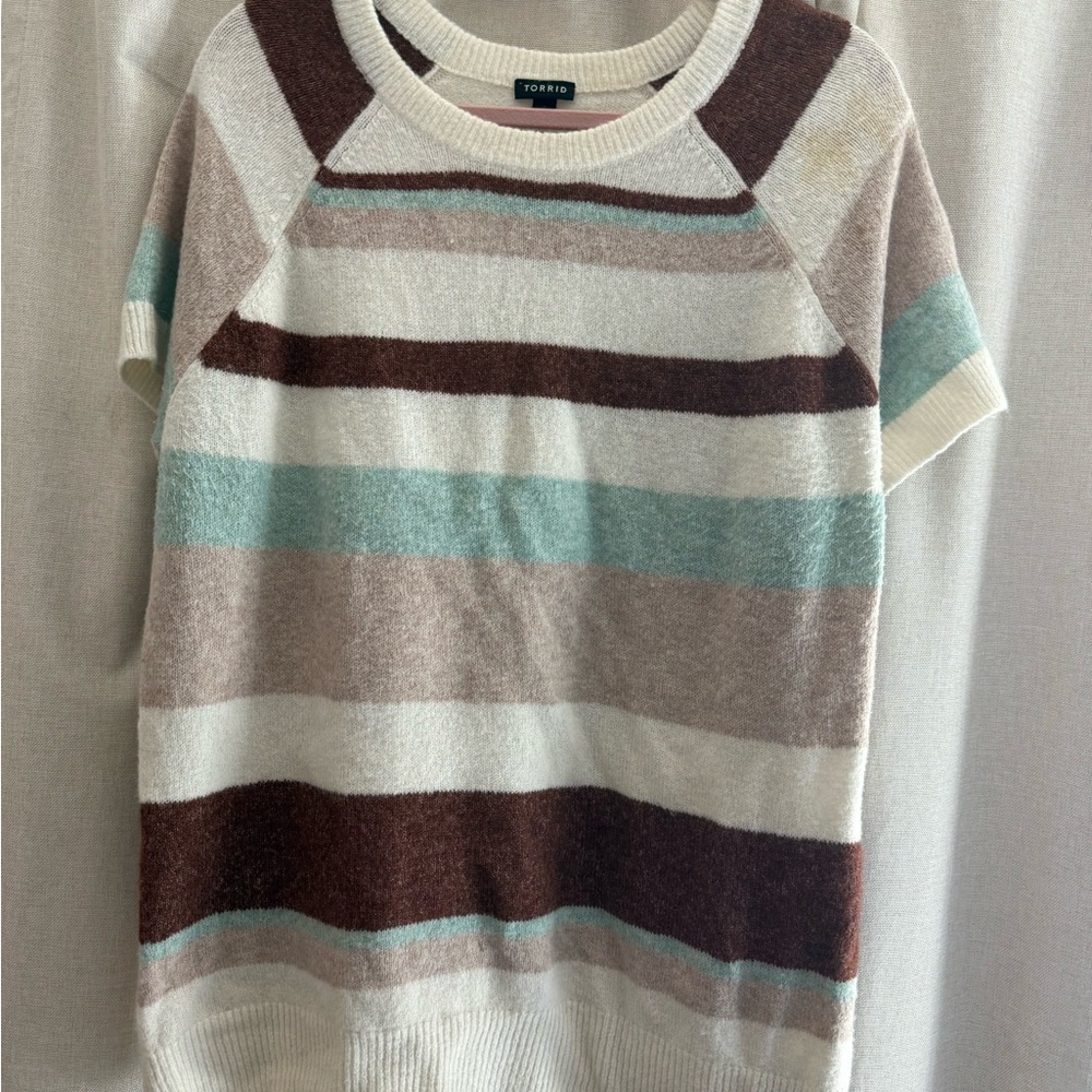 Torrid Women's Striped Sweater - Brown, Cream, and Blue